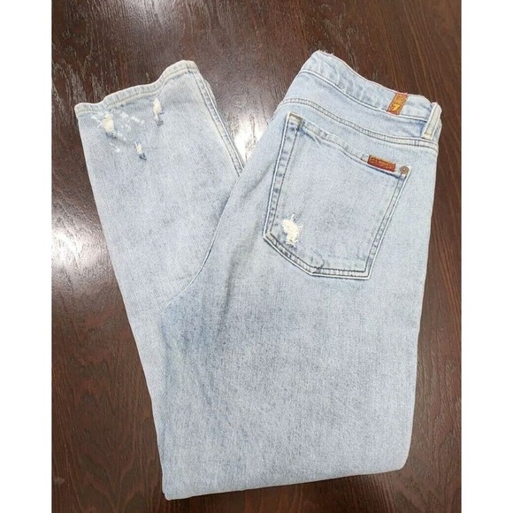 7 For All Mankind‎ Edie Jeans Women's Size 31 Mid Rise Straight Leg Distressed - Picture 1 of 13